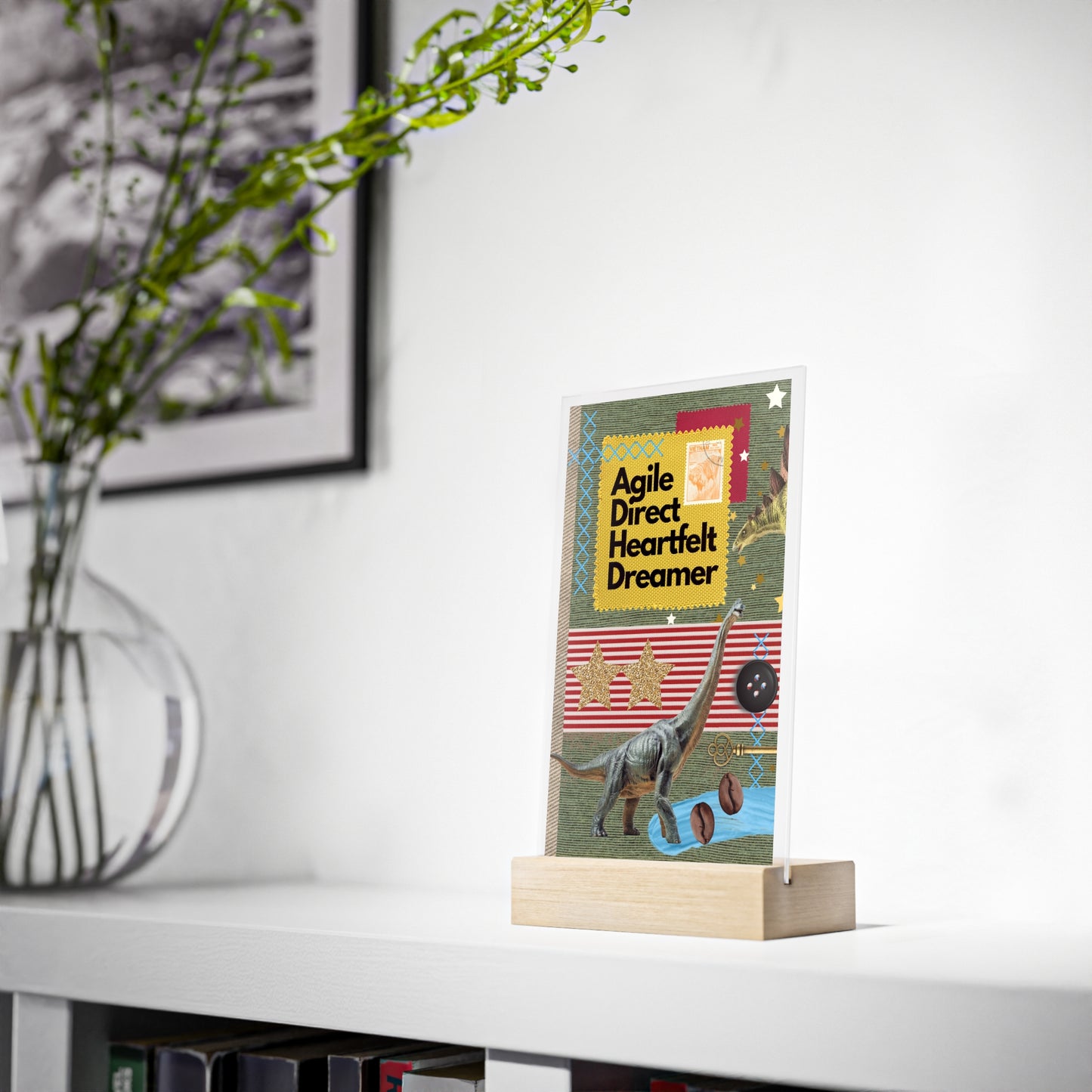 ADHD Be. 'Red T-Shirt' Acrylic Sign with Wooden Stand